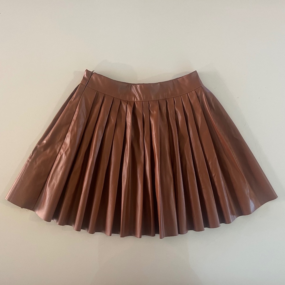 SHEIN Tan Pleated Pleather Mini Skirt